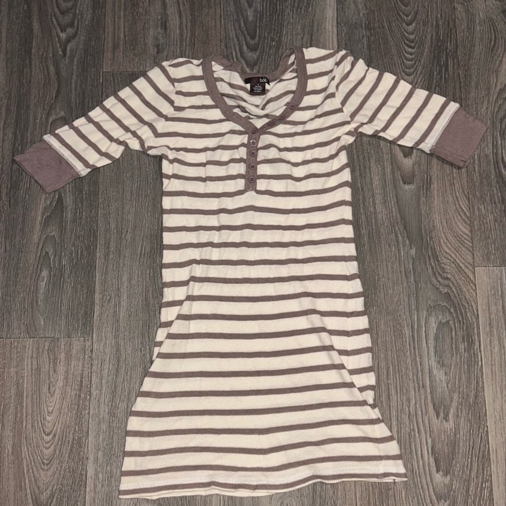 bobi Cream and Brown Striped Dress